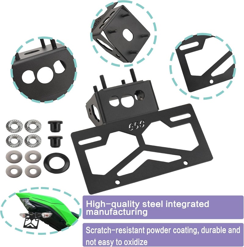 RIDLOG Ninja 650 Fender Eliminator Kit Z650 Fender Eliminator Bracket Fit for 2017-2025 Kawasaki Z650 Ninja EX650 License Plate Bracket Holder Mount for Z650 EX650 ABS Tail Tidy for Ninja 650 - Image 2